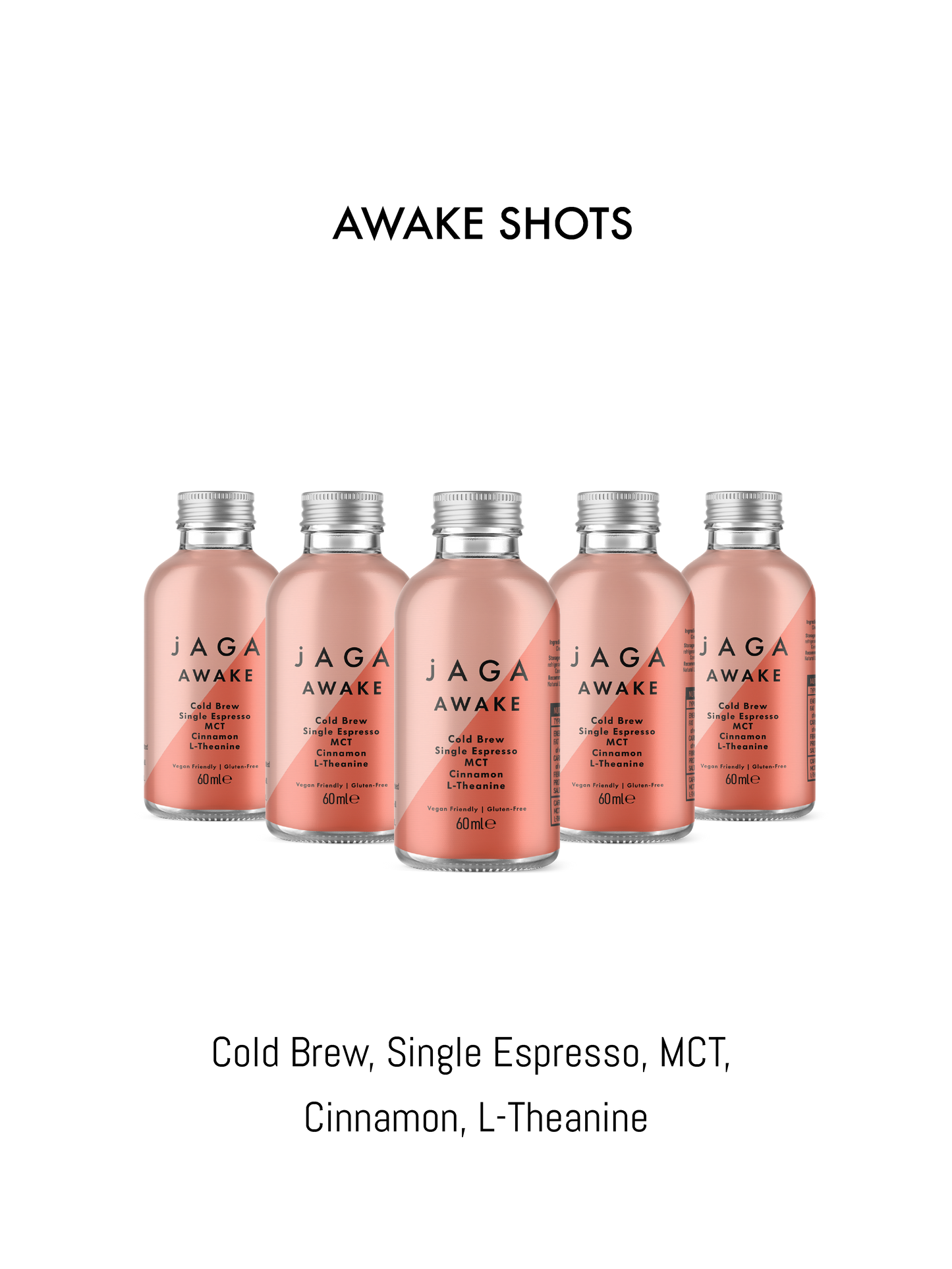 Set of JAGA Awake Wellness shots on a white background