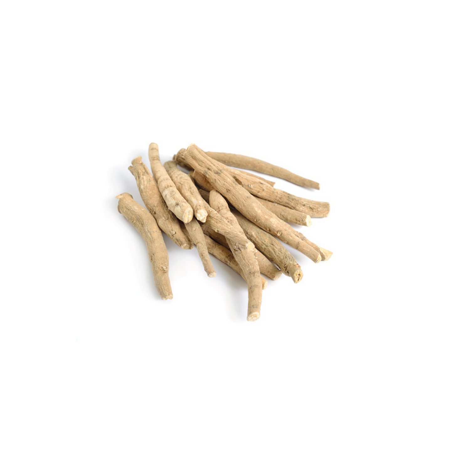 Stack of dried Ashwagandha on a white background
