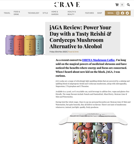 Press article and review in Crave Magazine on jAGA Drinks