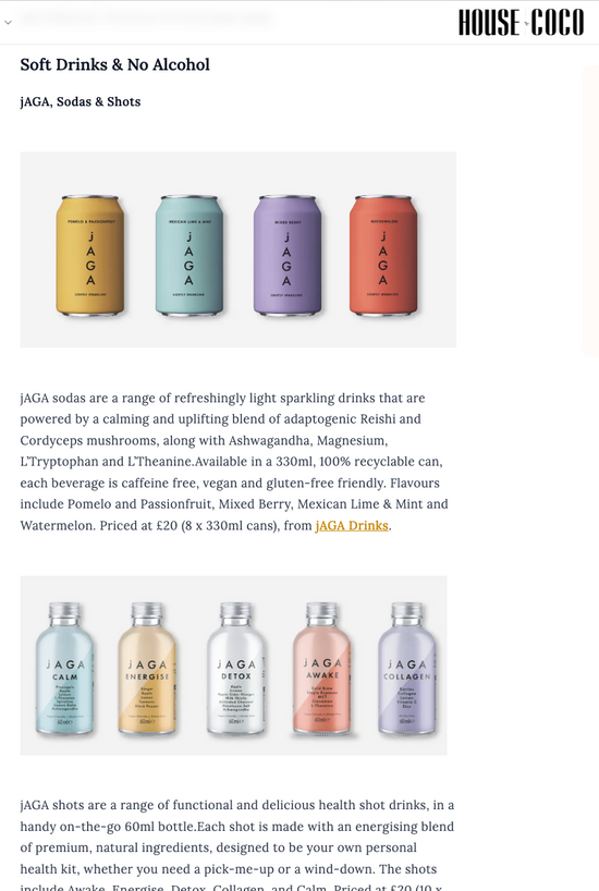 House of Coco, press article about jAGA Nootropic Drinks