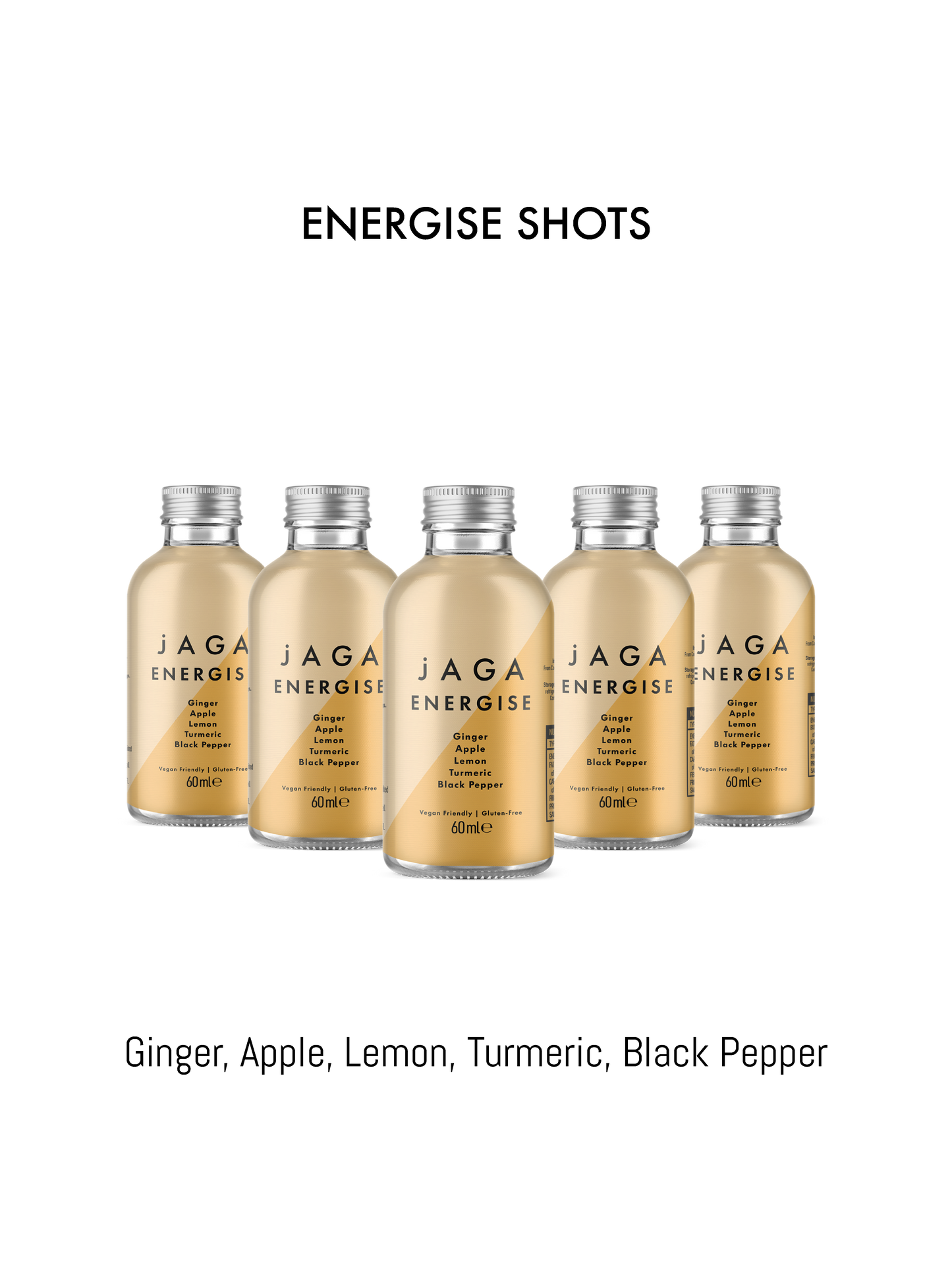 Set of JAGA Energise shots on a white background