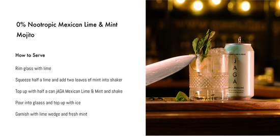 Mexican Lime & Mint Cocktail on a blurred background with ingredients.